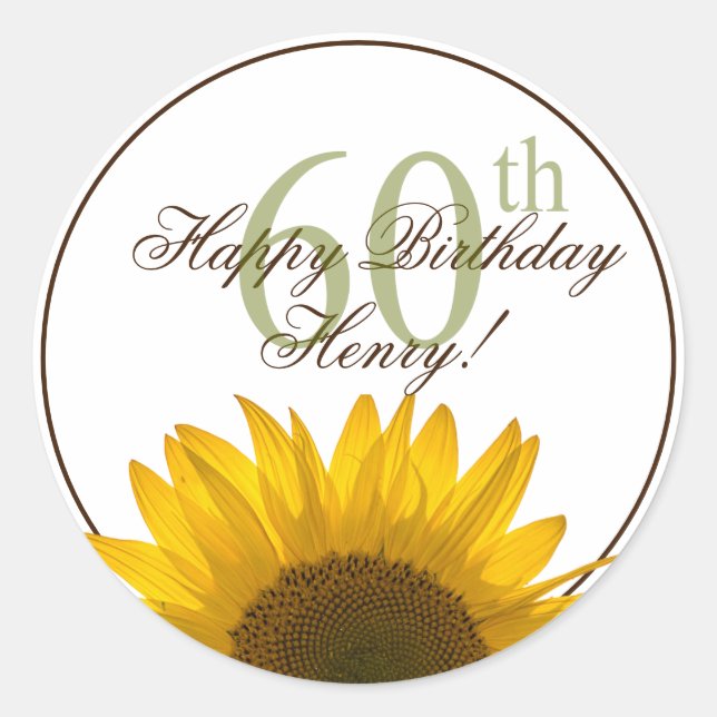 60th Sunflower Birthday Classic Round Sticker (Front)