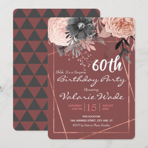 60th Suprise Birthday Party Pink Roses Invitation