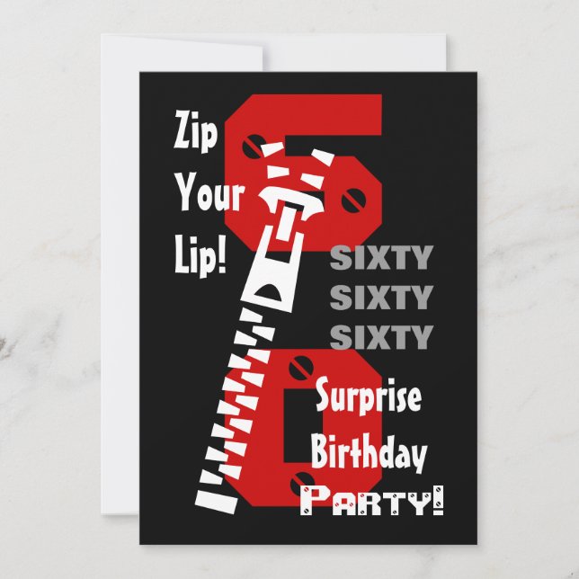 60th SURPRISE Birthday Black Red White B470 Invitation (Front)