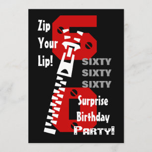 60th SURPRISE Birthday Black Red White B470 Invitation