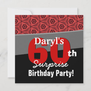 60th Surprise Birthday Black Red White G431 Invitation