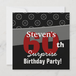 60th Surprise Birthday Black Red White Geometric Invitation