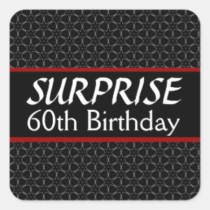60th SURPRISE Birthday Black Silver Red Square Sticker