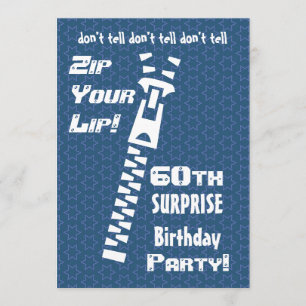 60th SURPRISE Birthday Blue Stars Zip Your Lip Invitation