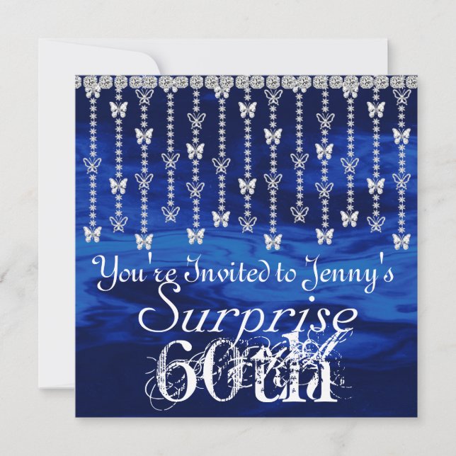60th Surprise Birthday Butterfly BLUE Invitation (Front)