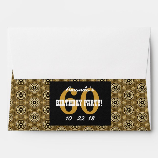 60th SURPRISE Birthday For Her A26 Black and Gold Envelope (Back (Top Flap))