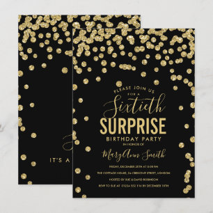 60th Surprise Birthday Gold Black Invitation