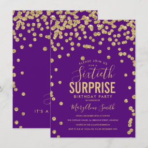 60th Surprise Birthday Gold Purple Invitation