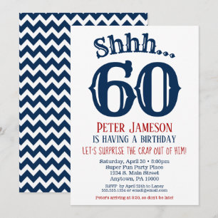 60th Surprise Birthday Invitation Mens Navy Blue