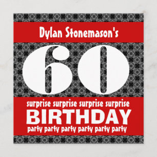 60th Surprise Birthday Party Black Red White Invitation