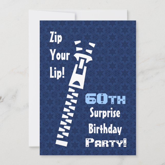 60th SURPRISE Birthday Party Blue and White Invitation (Front)