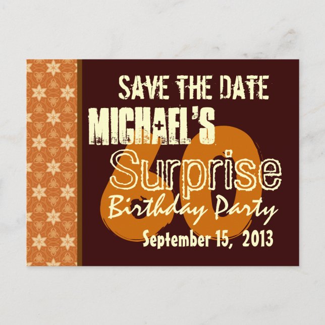 60th Surprise Birthday Party Gold Chocolate Orange Announcement Postcard (Front)