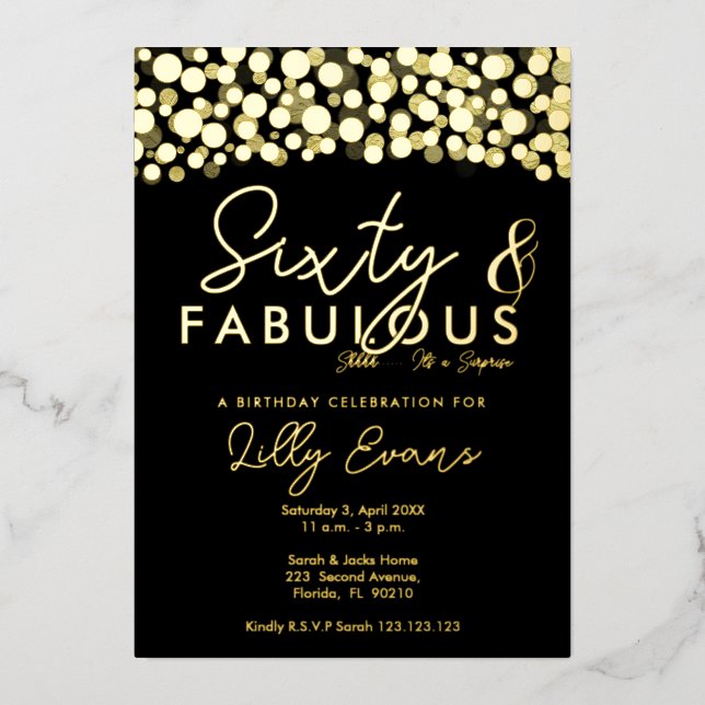 60th surprise birthday party invitation elegant  (Front)