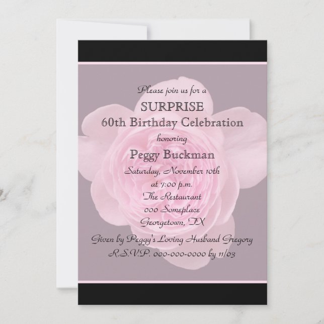 60th Surprise Birthday Party Invitation Rose (Front)