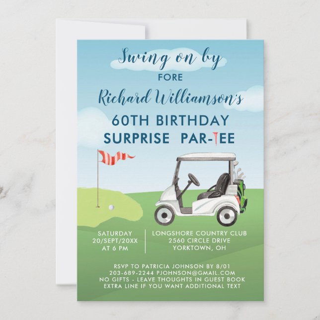60th Surprise Birthday Party Men's Golf Theme Invitation (Front)