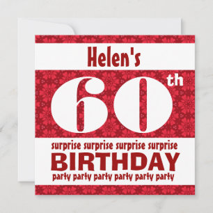 60th SURPRISE Birthday Party Red and White B200 Invitation