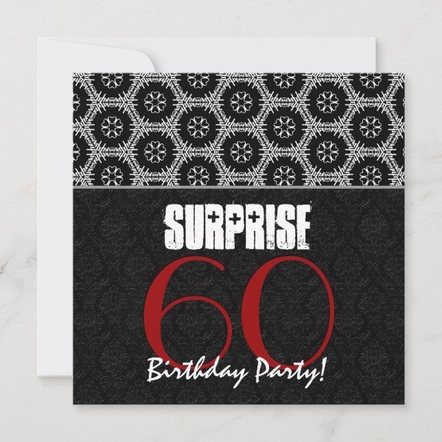 60th Surprise Birthday Red Black White V02B2 Invitation (Front)