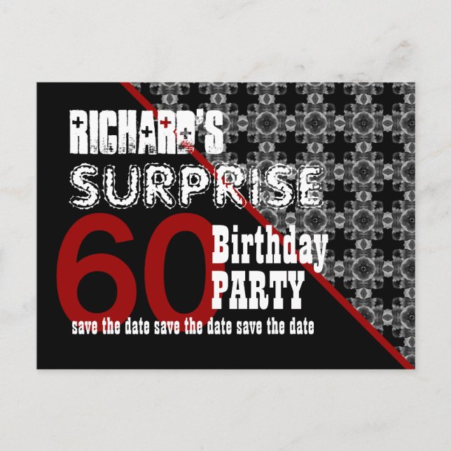 60th Surprise Birthday Save the Date Diagonal W60F Announcement Postcard (Front)