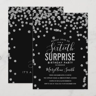 60th Surprise Birthday Silver Black Invitation