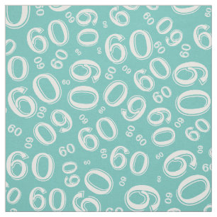 60th  Teal & White Random Number Pattern 60 Fabric