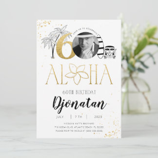 60th Tropical Birthday Gold Invitation with Photo