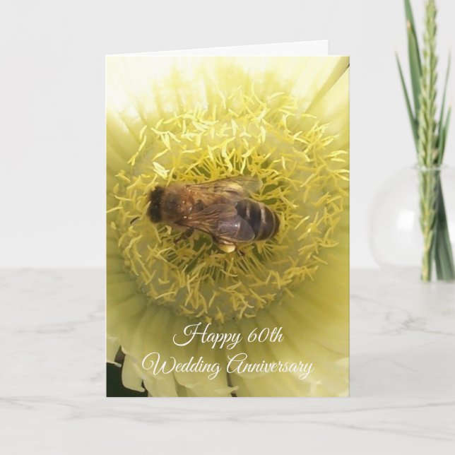 60th Wedding Anniversary Bee On Yellow Flower Card (Front)