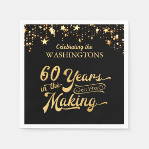 60th Wedding Anniversary Black and Gold Stars Napkin