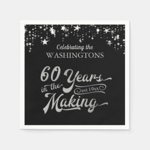 60th Wedding Anniversary Black and Silver Stars Napkin