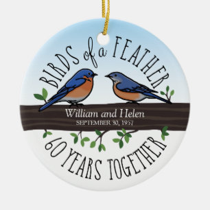 60th Wedding Anniversary, Bluebirds of a Feather Ceramic Tree Decoration