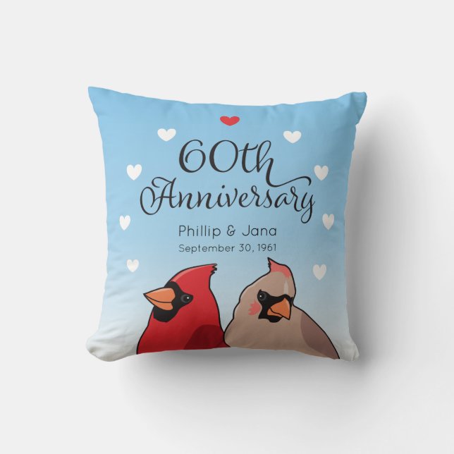 60th Wedding Anniversary, Cardinal Pair Cushion (Front)