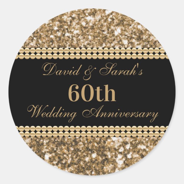 60th Wedding Anniversary Celebration Gold Glitter  Classic Round Sticker (Front)