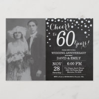60th Wedding Anniversary Chalkboard Black Silver