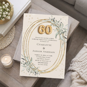 60th wedding anniversary champagne greenery invitation