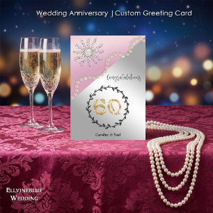 60th Wedding Anniversary Chic Diamond & Pearls Card