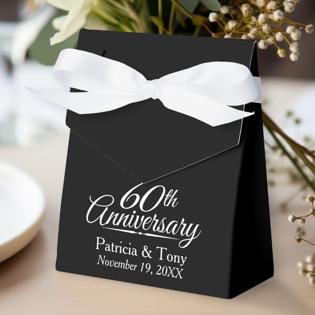 60th Wedding Anniversary - Custom Black Thank You Favour Box (Personalized gift box for wedding anniversary party favors)