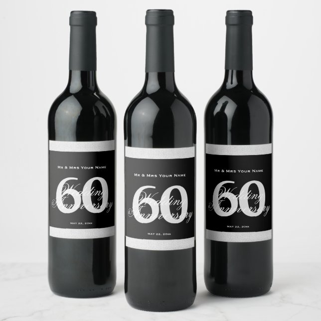 60th Wedding Anniversary Custom Wine Label (Bottles)