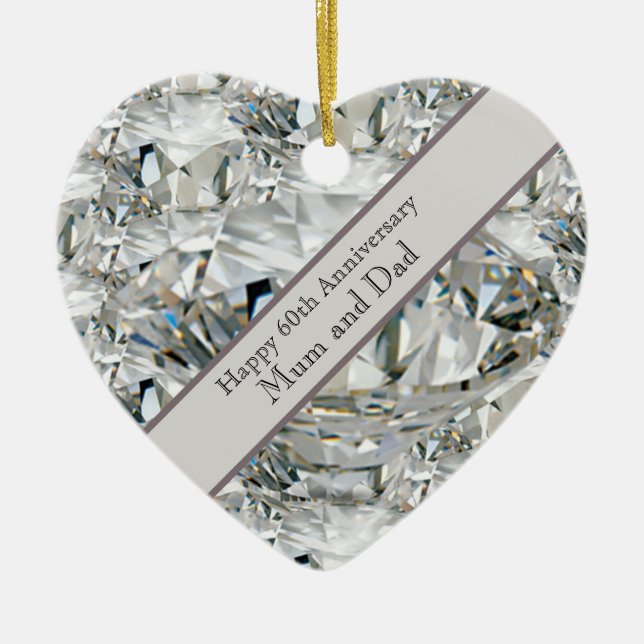60th Wedding Anniversary Diamond Ceramic Tree Decoration (Front)