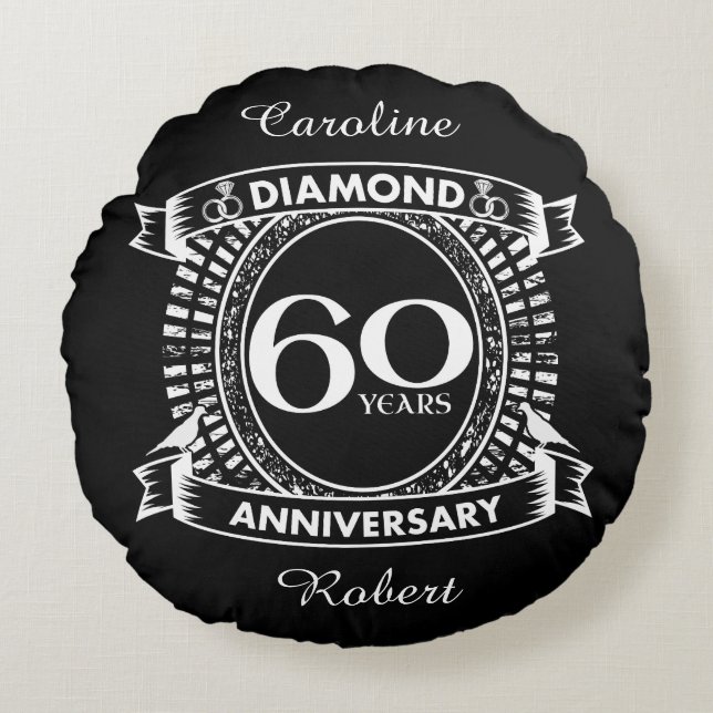 60th wedding anniversary diamond crest round cushion (Front)