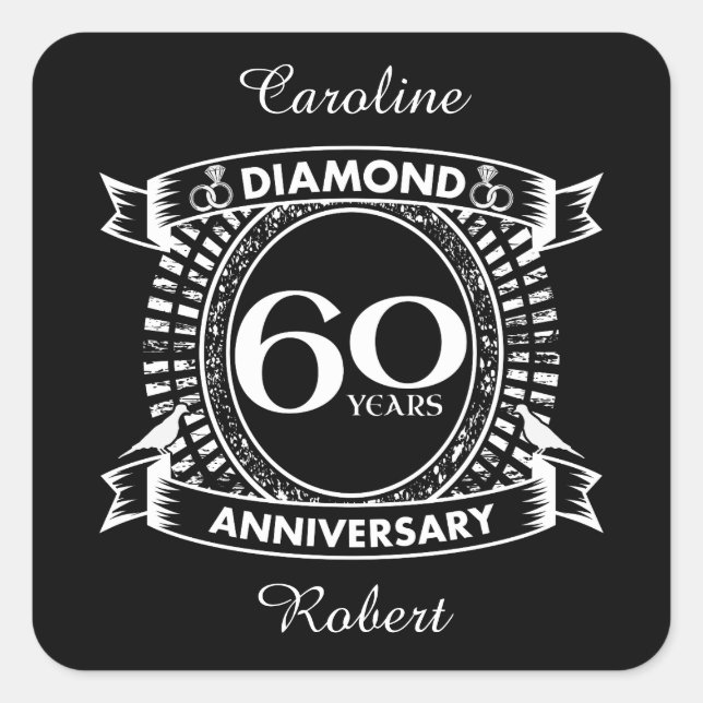 60th wedding anniversary diamond crest square sticker (Front)