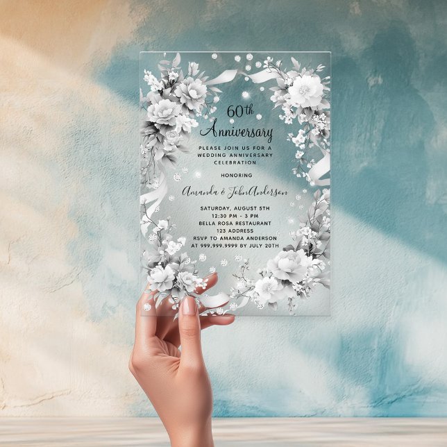 60th wedding anniversary diamond frosted acrylic invitations (Creator Uploaded)