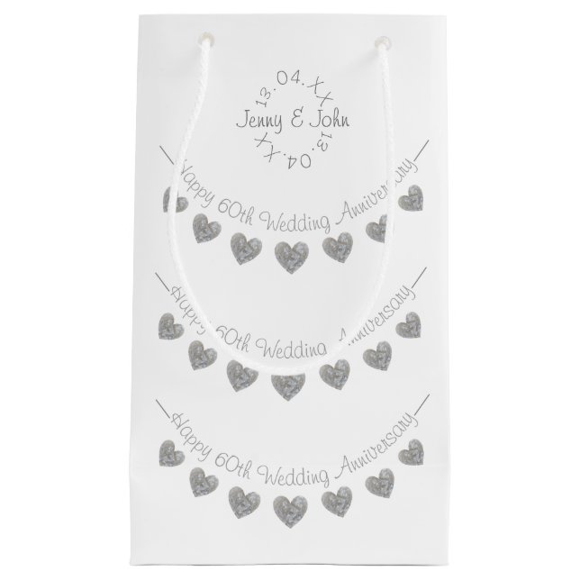 60th Wedding Anniversary diamond heart Small Gift Bag (Front)
