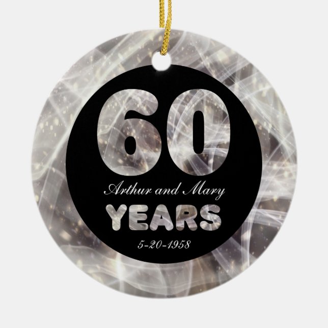60th Wedding Anniversary Diamond Party Lights Ceramic Tree Decoration (Front)