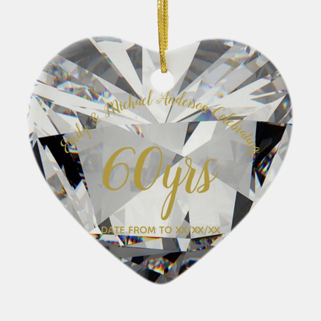 60th Wedding Anniversary Diamond PHOTO Gift Ceramic Tree Decoration (Front)
