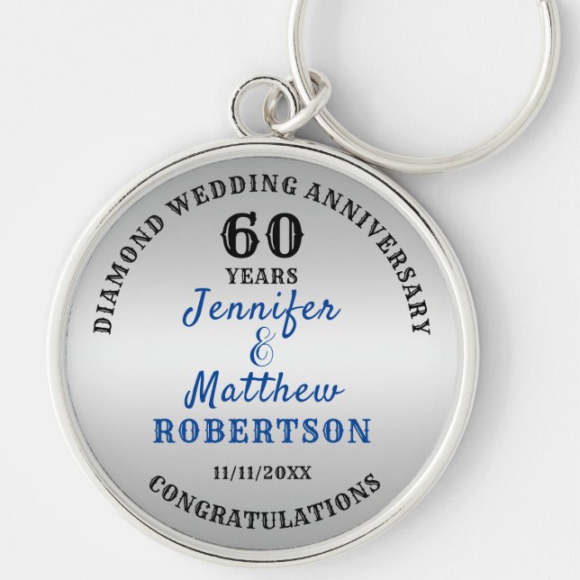 60th  WEDDING ANNIVERSARY Diamond Wedding Editable Key Ring (Front)
