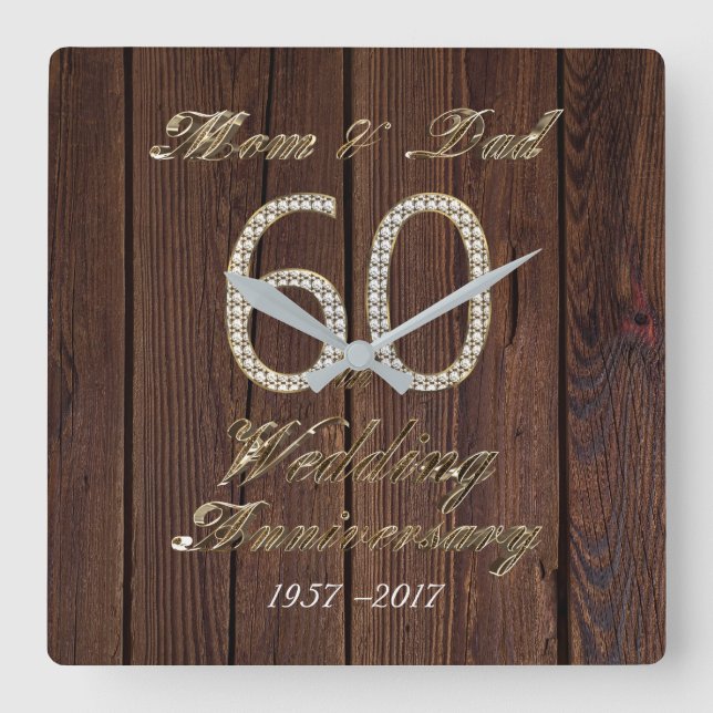 60th Wedding Anniversary Diamond Wedding Parents Square Wall Clock (Front)