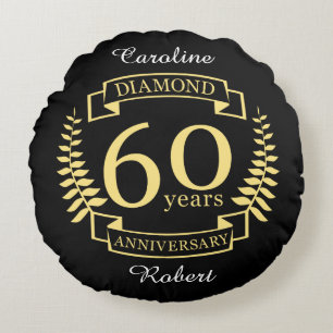 60th Wedding ANNIVERSARY diamond yellow Round Cushion