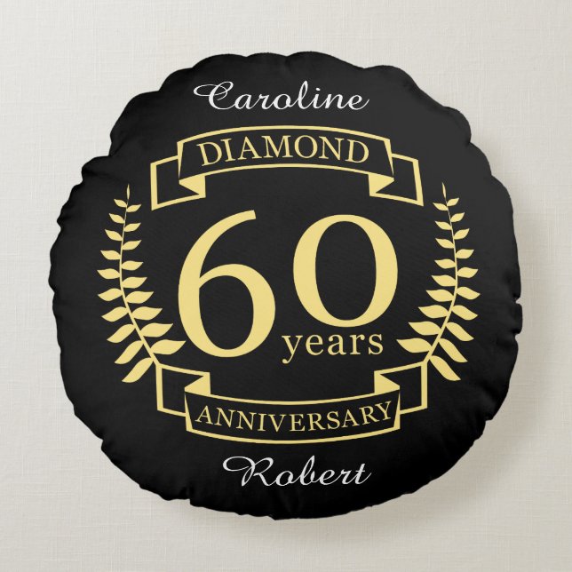 60th Wedding ANNIVERSARY diamond yellow Round Cushion (Front)