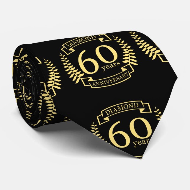 60th Wedding ANNIVERSARY diamond yellow Tie (Rolled)