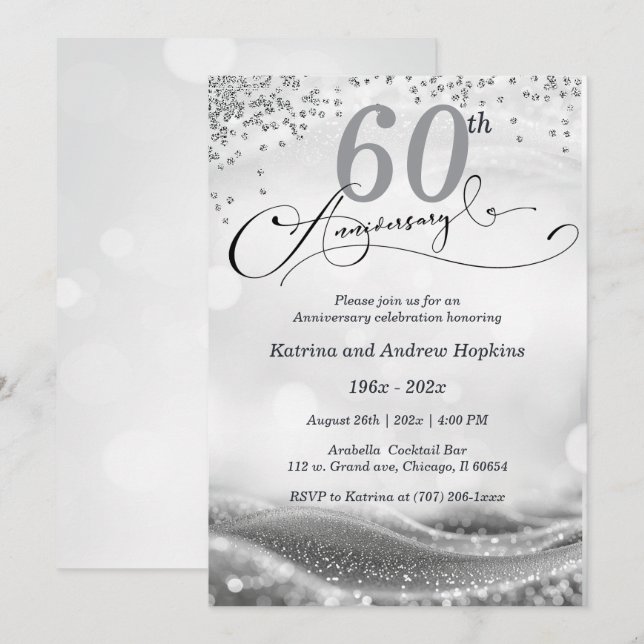 60th Wedding Anniversary Elegant Printable Invitation (Front/Back)