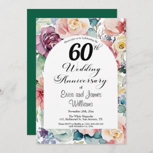 60th Wedding Anniversary Elegant Script Floral Invitation